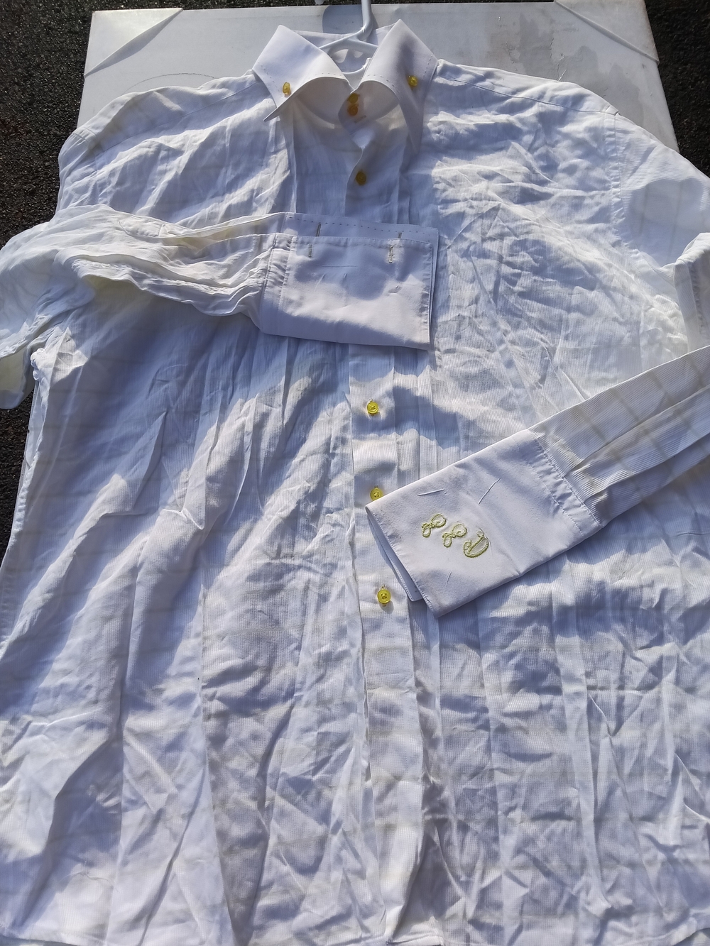 Men's White Dress Shirt with Gold Accents